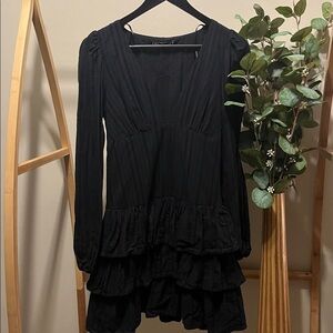 Zara 100% Cotton Black Ruffled Dress